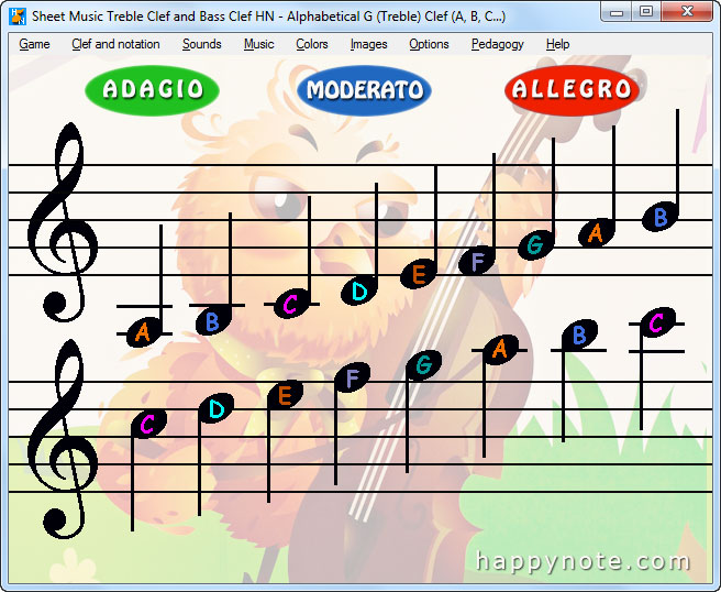 A game (Lives, Points, Bombs, etc.) that will teach you how to read music notes