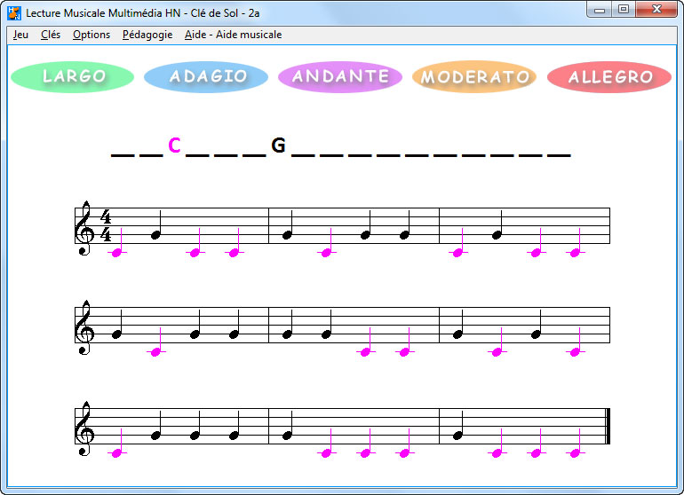 lecture musicale multimédia clé de sol 2 notes alphabétique A