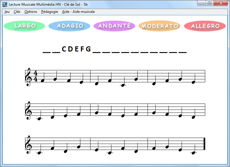 lecture musicale multimédia clé de sol 5 notes alphabétique B