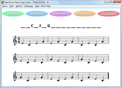 read music sing'n learn e color note