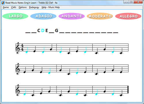 treble clef 4 music notes
