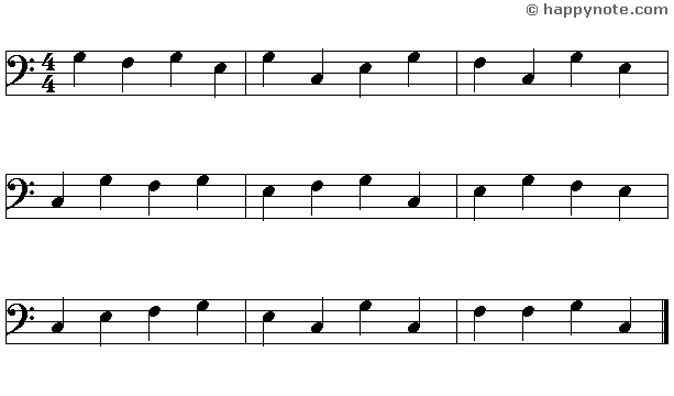 4b - Learn to read music notes in F (Bass) Clef in Alphabetical notation : A B C...