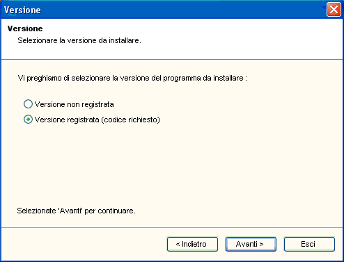 Choix de la version enregistrée lors de l'installation